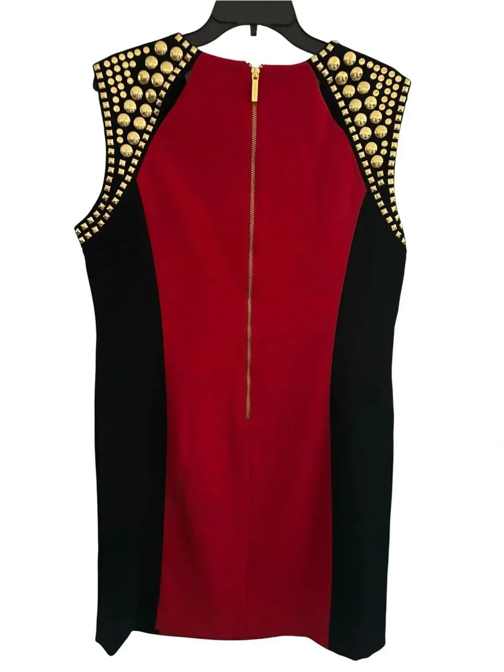 Michael Kors Gold Studded Shoulder Red Black Cocktail Dress Size 14